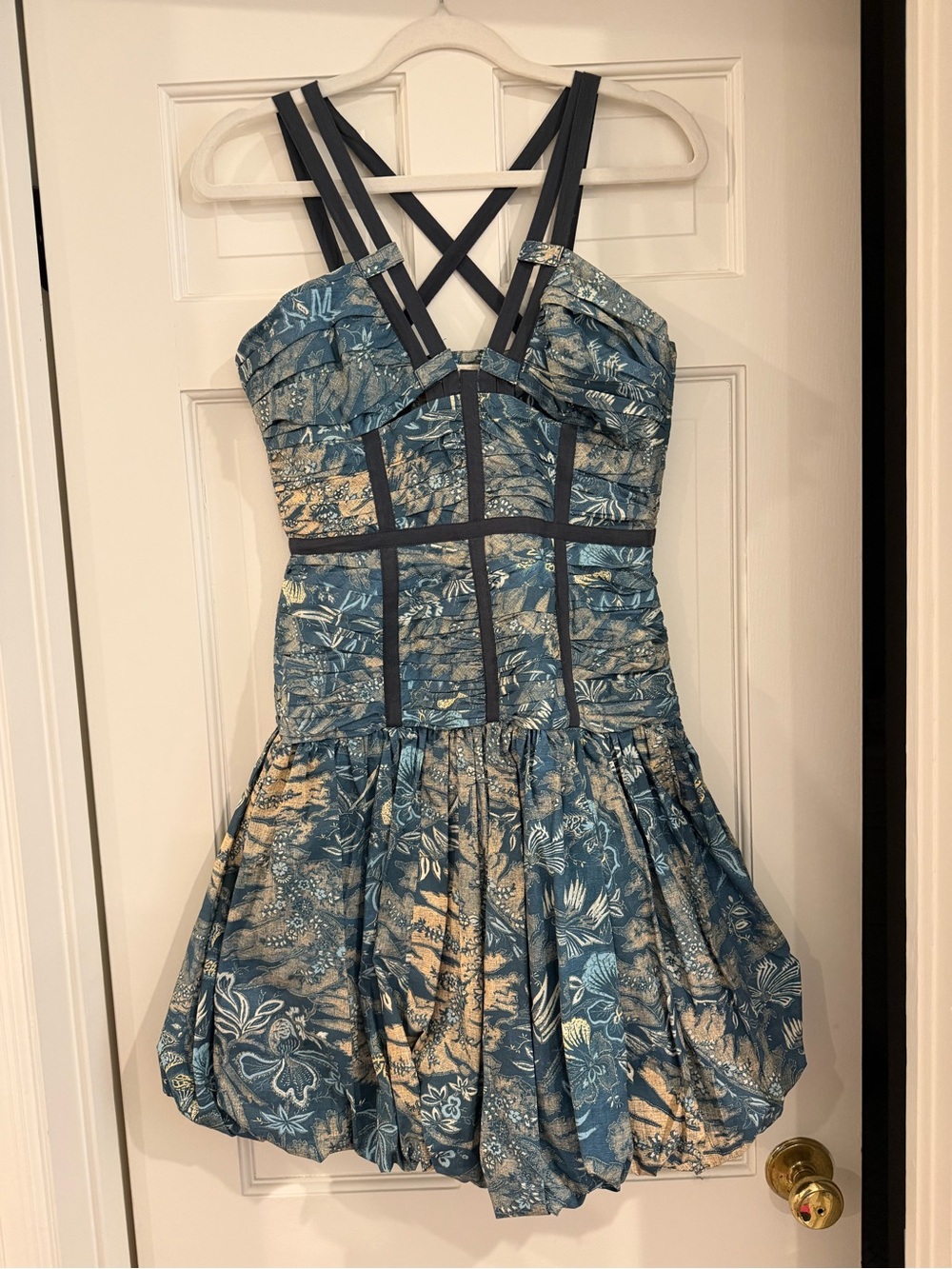 Ulla Johnson Blue and Beige Floral Mini Dress